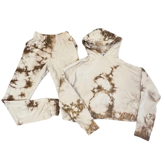 Frankies Bikinis Tops - Frankies Bikinis Sweatsuit Set Sz S Tie Dye Cropped Hoodie Joggers Tan Brown